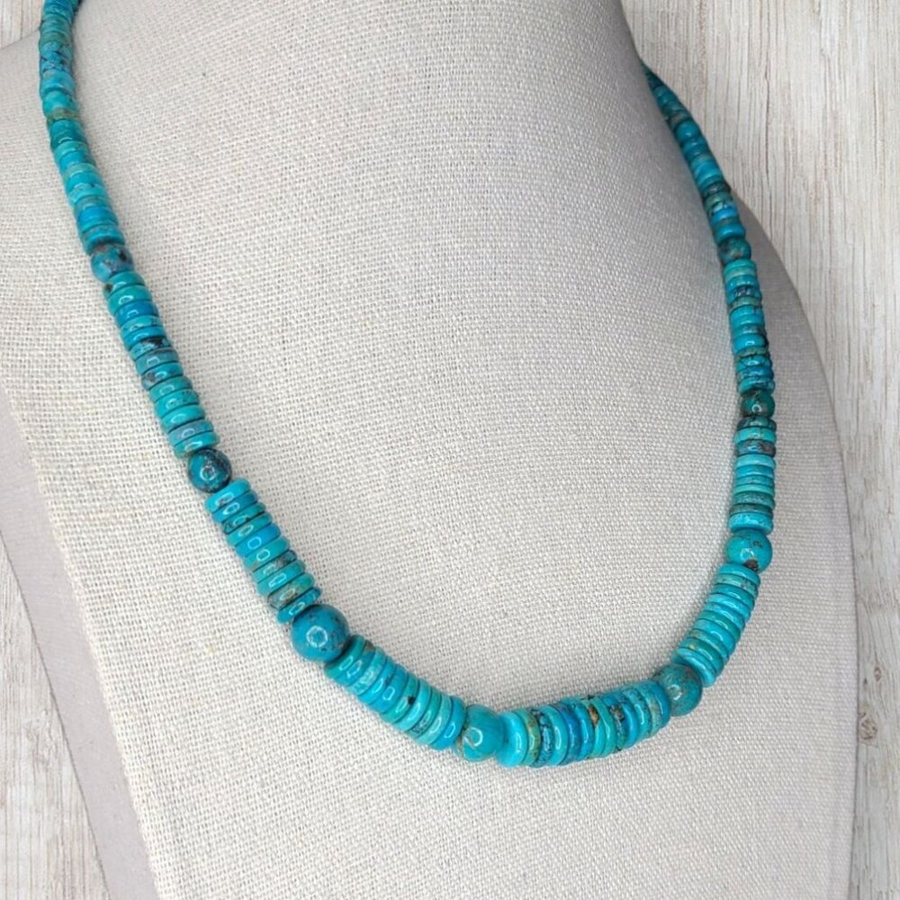 Jay King DTR Graduated Turquoise Disks Sterling Silver Necklace 18-21" - Picture 2 of 7